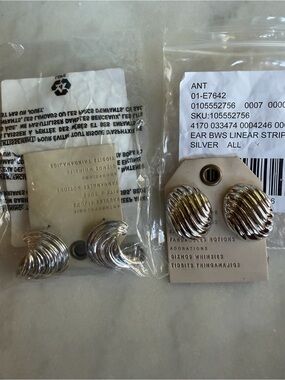Anthropologie Silver Ribbed Statement Earrings - Pair
